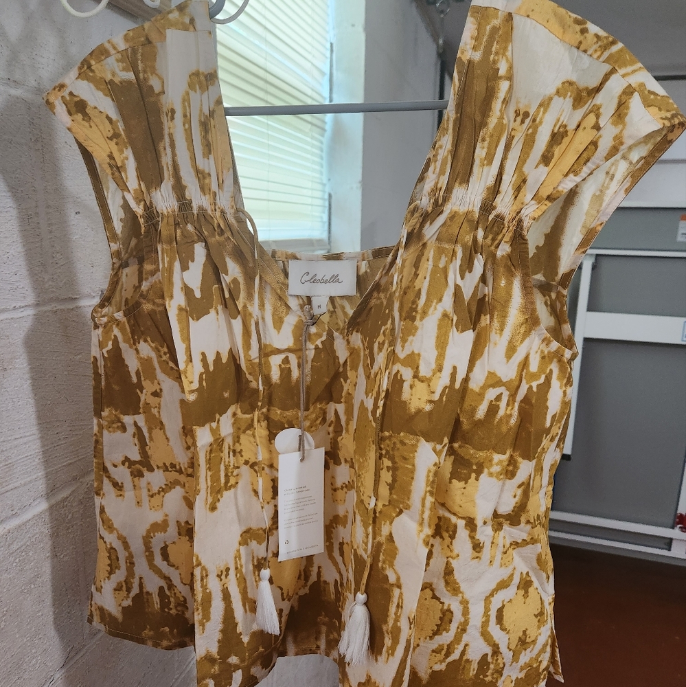 Cleobella mustard and cream ikat top